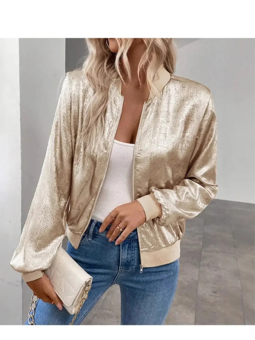 Women's Shimmer Gold Bomber Jacket